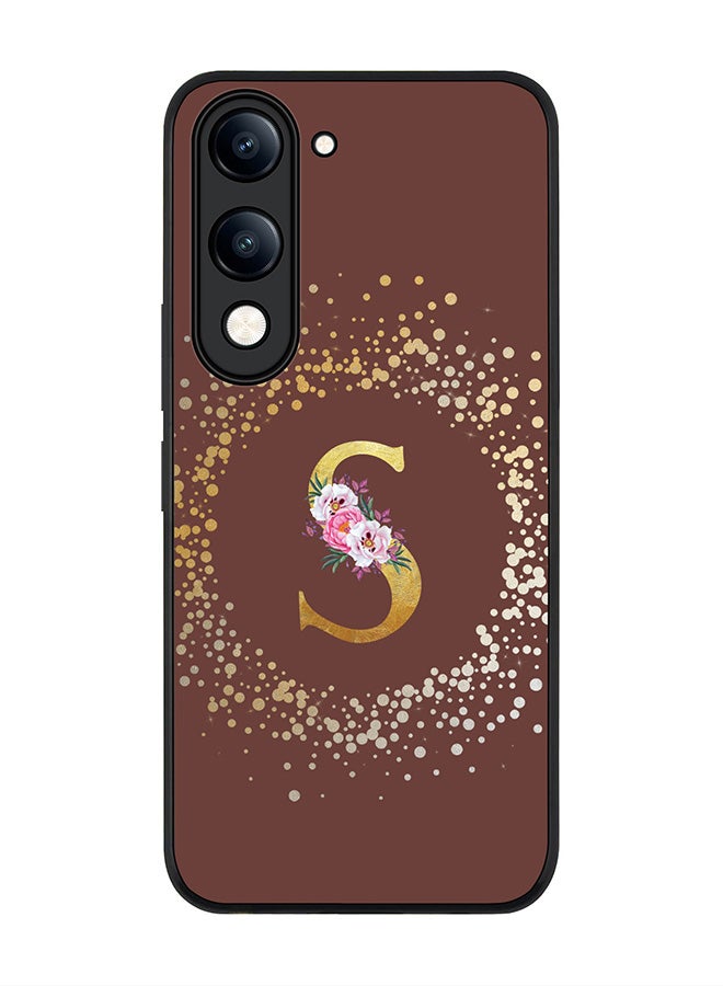 For vivo Y04 / Y29t 5G Case,Slim fit Camera Protection, Shockproof Thin Phone cover  - Custom Monogram Floral - S  (Brown )